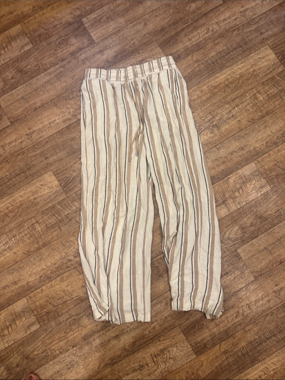 Time and Tru Beige and Brown Striped Drawstring Pants